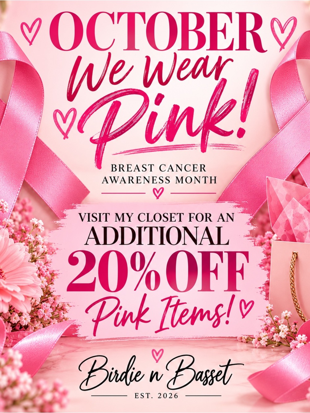 🩷 Breast Cancer Awareness 20% Off Promo 🩷